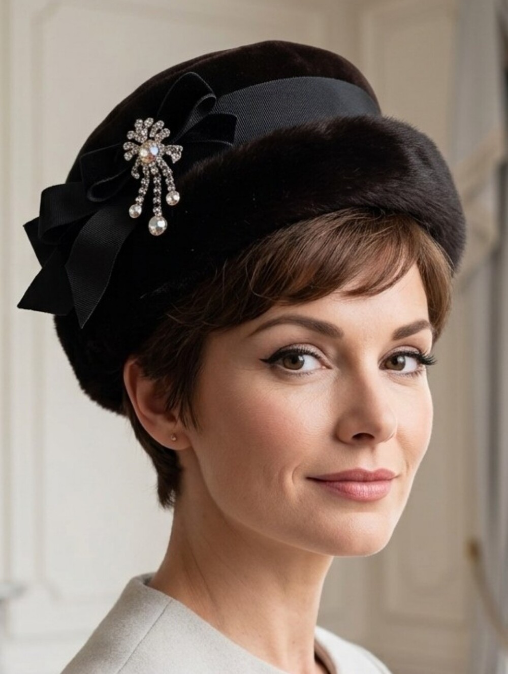 60's VINTAGE🖤A Town&Country CASUAL Elegant FELTED Black PILLBOX Hat
